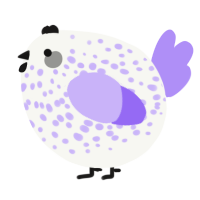 A white and lilac chicken with a speckle pattern