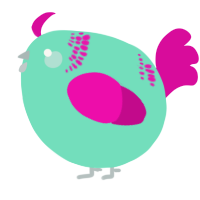 A mint and fuchsia chicken with a neck-band pattern