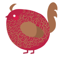 A crimson and brown chicken with a double-lace pattern