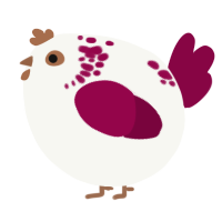 A white and maroon chicken with a neck-speckle pattern