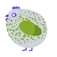 A mist and chartreuse chicken with a speckle pattern