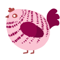 A rose and maroon chicken with a bar pattern