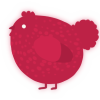 A crimson chicken with a speckle pattern