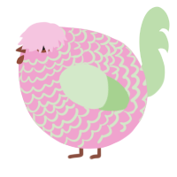 A pink and gluppy chicken with a lace pattern