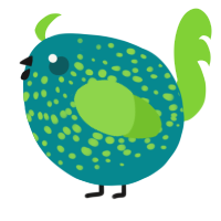 A teal and grass chicken with a speckle pattern