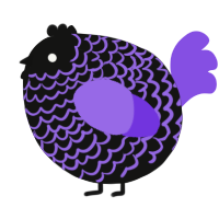 A black and blurple chicken with a lace pattern
