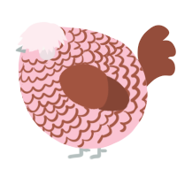 A rose and russet chicken with a lace pattern