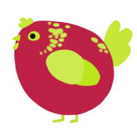A crimson and lime chicken with a neck-speckle pattern