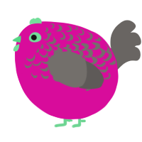 A fuchsia and grey chicken with a half-lace pattern
