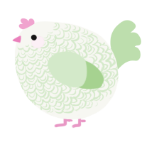 A white and gluppy chicken with a double-lace pattern