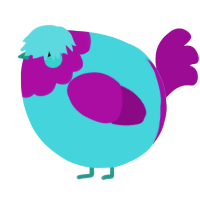 A aqua and plum chicken with a head pattern