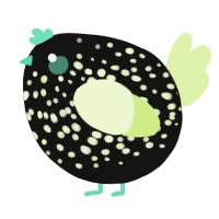 A black and apple chicken with a speckle pattern