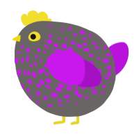 A grey and amethyst chicken with a speckle pattern