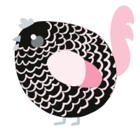 A black and rose chicken with a lace pattern