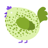 A apple and chartreuse chicken with a speckle pattern