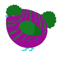 A plum and leaf chicken with a bar pattern