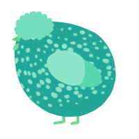 A turquoise and mint chicken with a speckle pattern