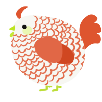 A white and vermilion chicken with a lace pattern