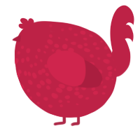A crimson chicken with a speckle pattern
