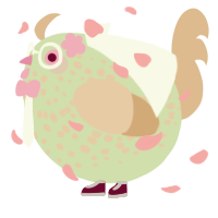 A gluppy and beige chicken with a speckle pattern