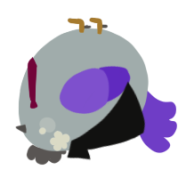 A silver and blurple chicken