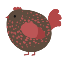 A bark and red chicken with a speckle pattern