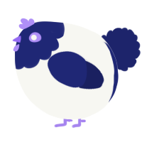 A white and navy chicken with a head pattern
