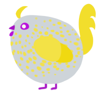 A mist and yellow chicken with a speckle pattern