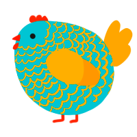 A teal and orange chicken with a lace pattern