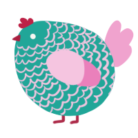 A turquoise and pink chicken with a lace pattern
