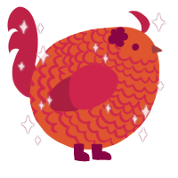 A vermilion and crimson chicken with a lace pattern