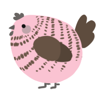 A rose and bark chicken with a bar pattern