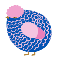 A ultramarine and pink chicken with a lace pattern