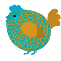 A turquoise and ochre chicken with a lace pattern