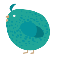 A turquoise and teal chicken with a speckle pattern