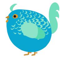 A cerulean and mint chicken with a half-lace pattern