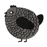 A grey and black chicken with a lace pattern