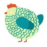 A apple and teal chicken with a lace pattern