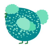 A teal and mint chicken with a speckle pattern