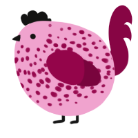 A pink and maroon chicken with a speckle pattern