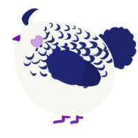 A white and navy chicken with a half-lace pattern