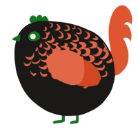 A sable and vermilion chicken with a half-lace pattern