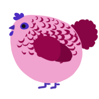 A pink and maroon chicken with a half-lace pattern