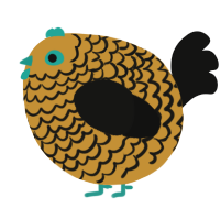 A gold and black chicken with a lace pattern