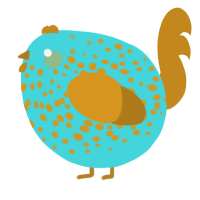 A aqua and ochre chicken with a speckle pattern