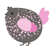 A grey and pink chicken with a speckle pattern