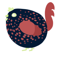 A tumblr and red chicken with a speckle pattern