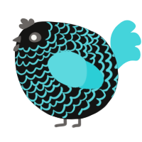 A black and aqua chicken with a lace pattern