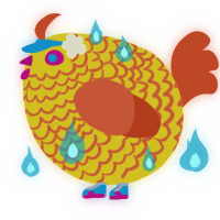 A yellow and vermilion chicken with a lace pattern