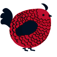 A vermilion and black chicken with a lace pattern